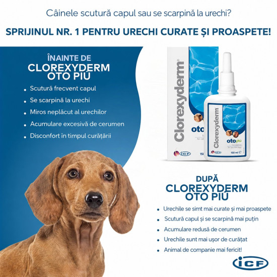 Clorexyderm Oto Piu solutie otica, caini si pisici, 150 ml